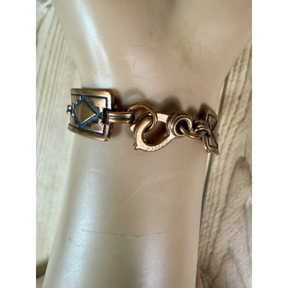 Vintage Southwestern Native American Copper Tribal Panel Link Bracelet - Picture 3 of 9